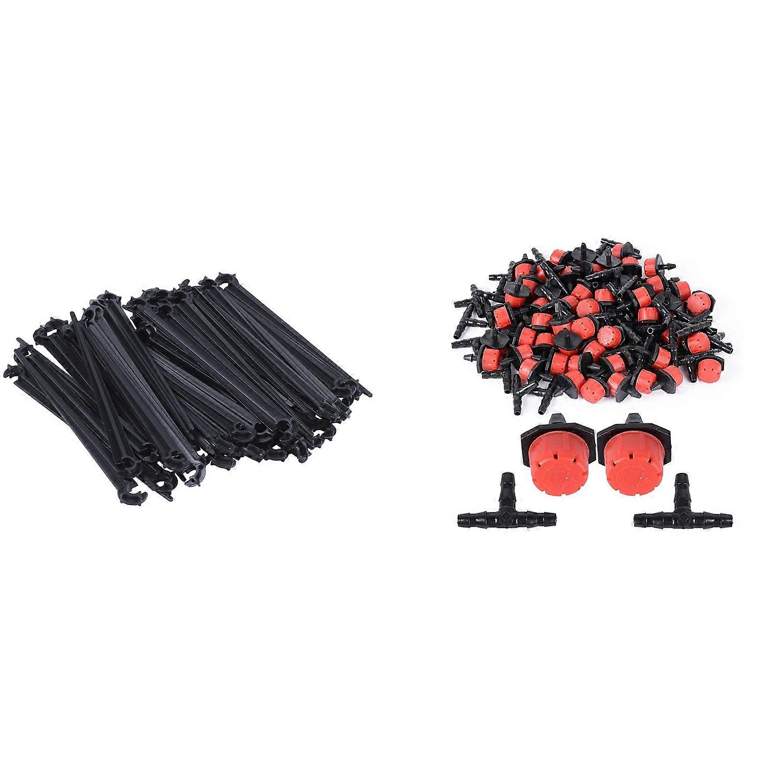 50Pcs C-Shaped 4 / 7mm Drip Irrigation Pipe Bracket Fixed Rod Drip Irrigation & 200x Adjustable Irr