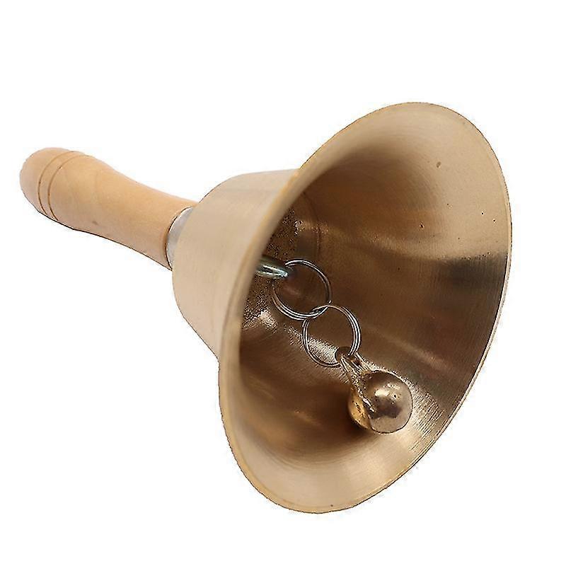 Cloche à main avec poignée en bois massif en laiton pour mariage, salle de classe, service