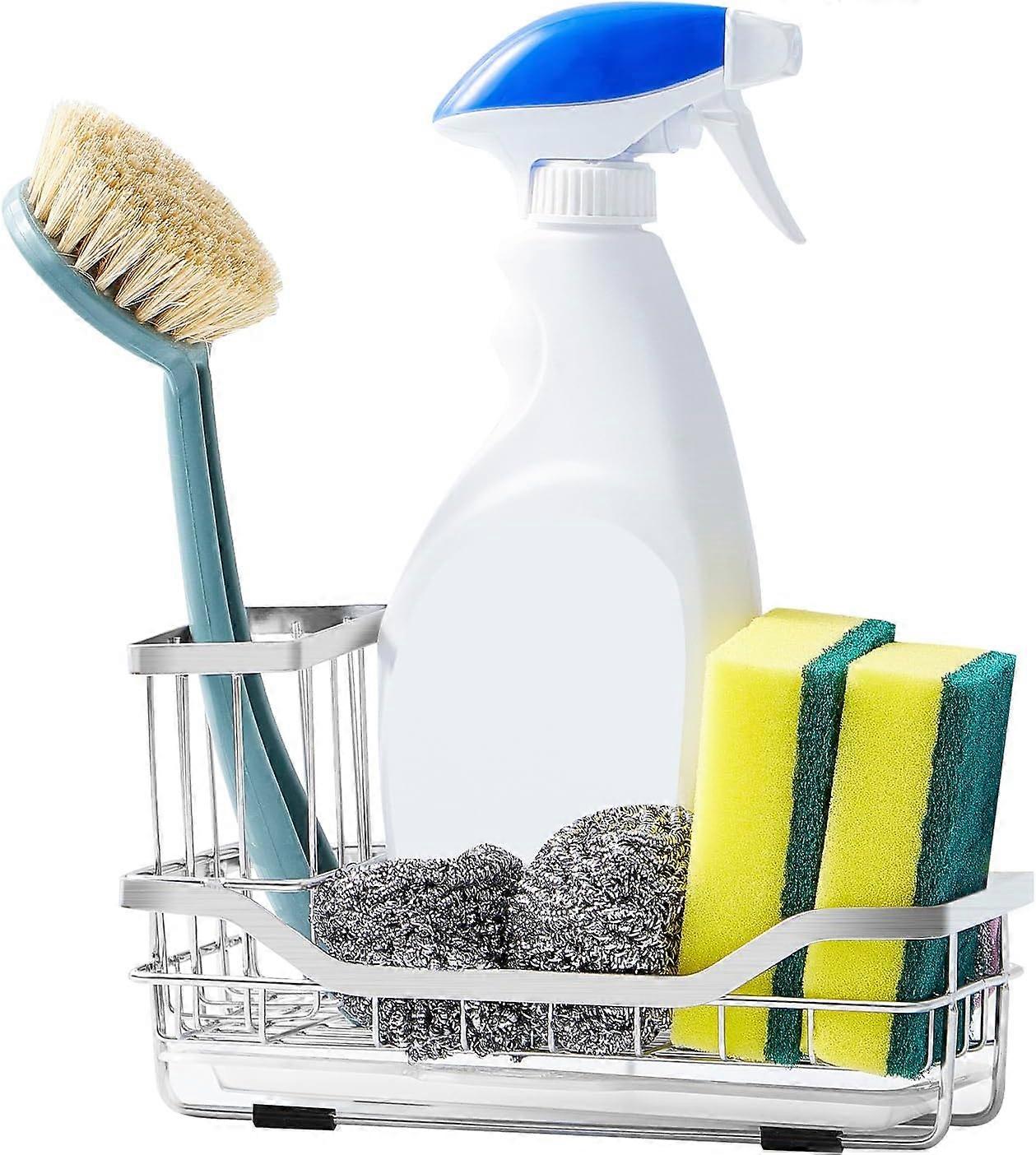 Sink Caddy, Kitchen Sink Organiser with Removable Drip Tray, Washing up Caddy Sponge Holder for Sink Tidy (Silver)