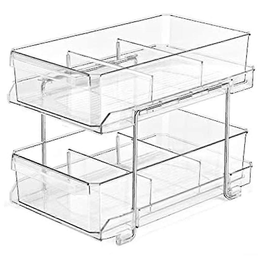 2 Tier Clear Organizer With Dividers, Bathroom Vanity Counter Organizing Tray, Under Sink Closet Or