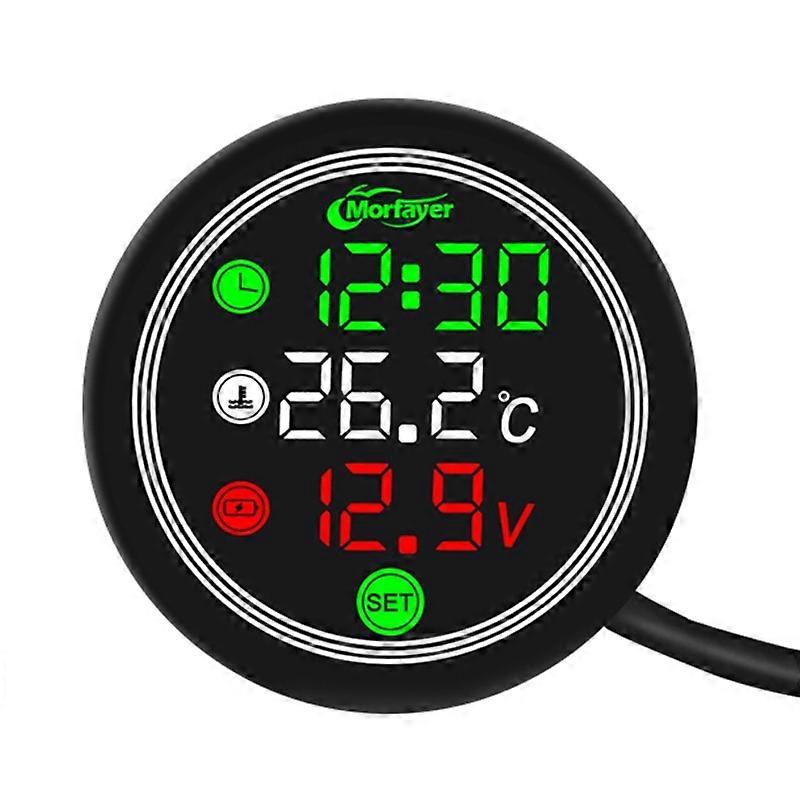 12V Motorcycle Water/Air Voltage Meter With Digital LED Display High Temp. Low voltage 2023 hour counter~26381