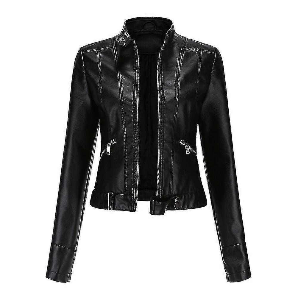 Womens Casual Zipper Regular-fit Leather Jacket