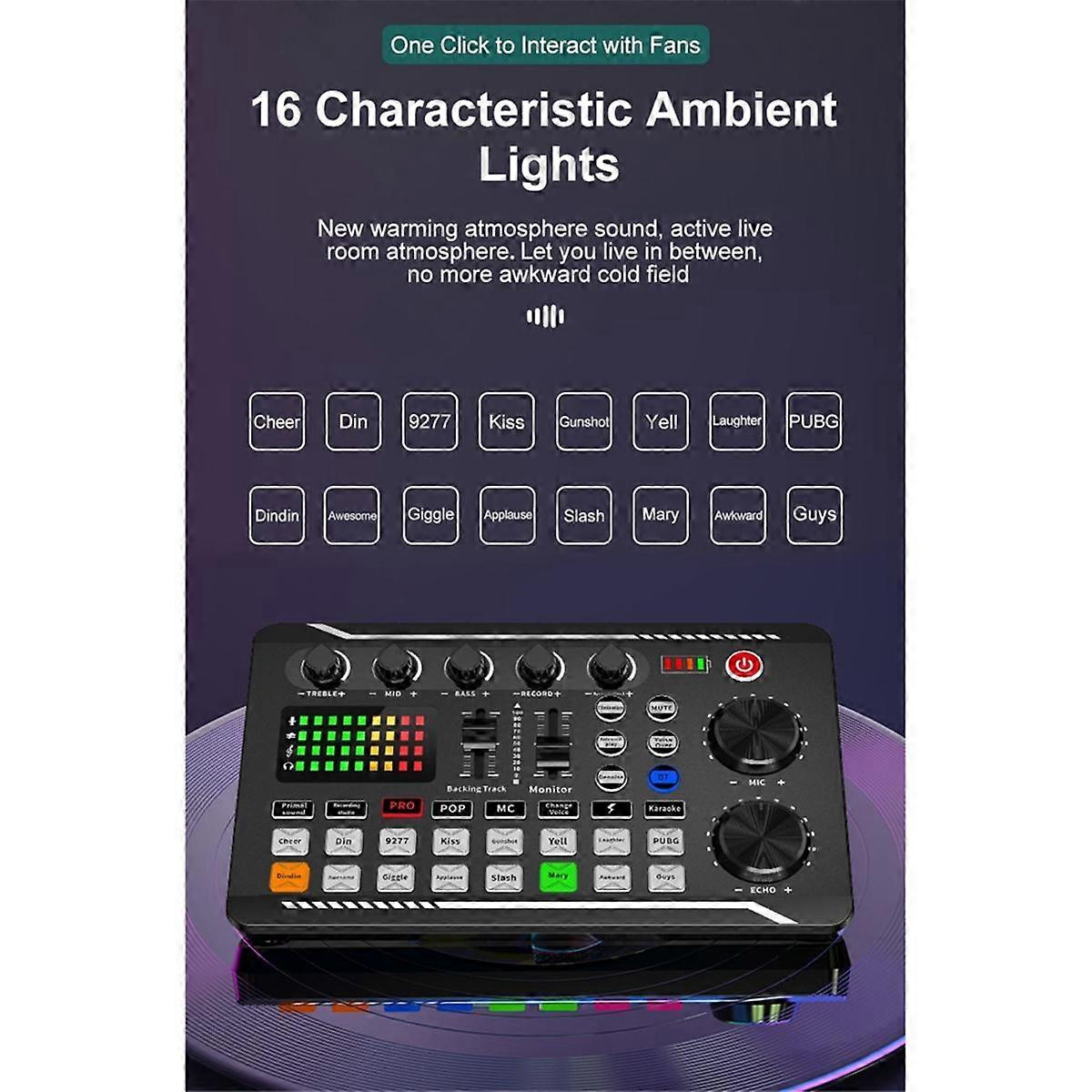 F998 Sound Card and BM800 Microphone Kit Mic Sound Mixer Sound Card Audio Mixing Console Amplifier for Singing PC Phone