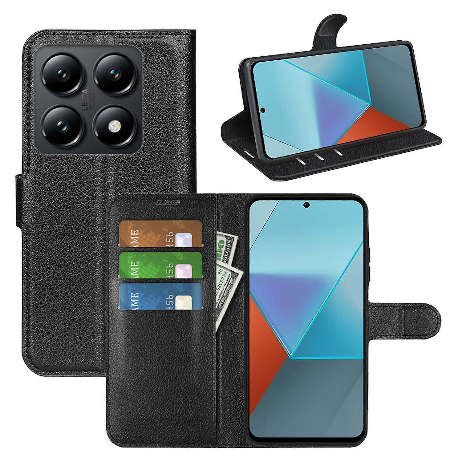 For Xiaomi 14T Faux Leather Book Wallet Case Cover Black