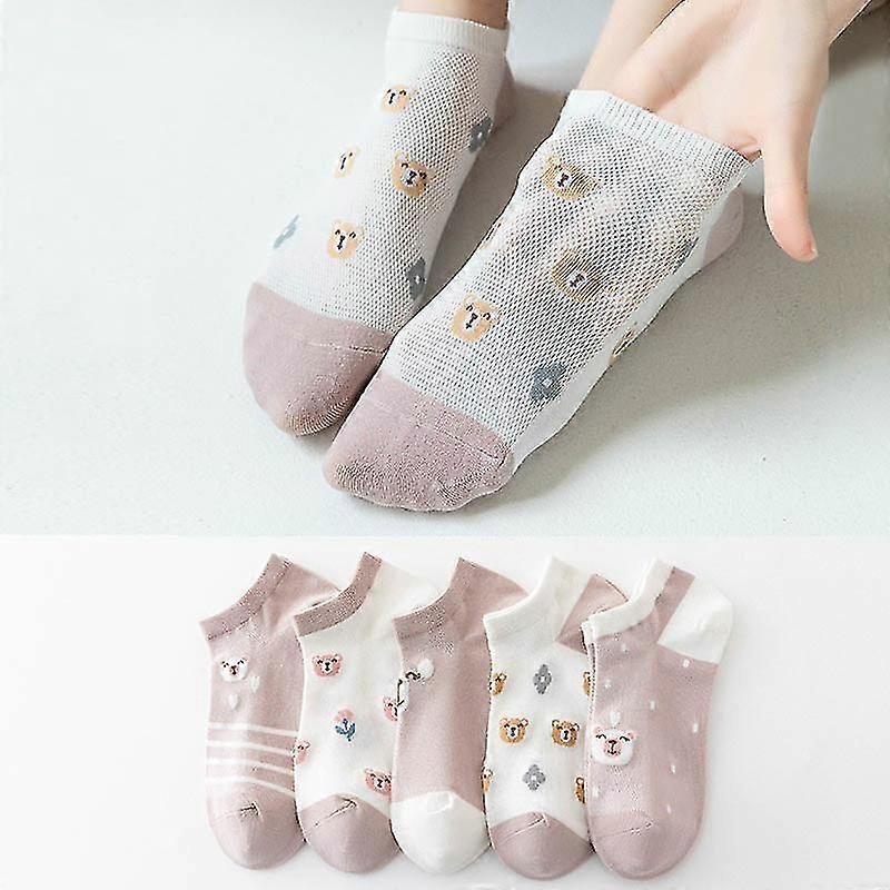 Floral Women's Cotton Red Panda Pattern Mesh Low Top Thin Socks