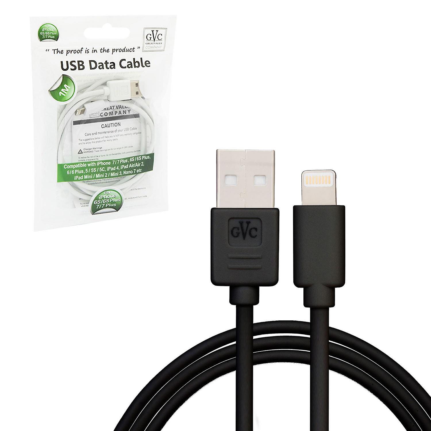 GVC USB to 8-Pin Data Cable for Syncing & Charging, 3 Metre - Black