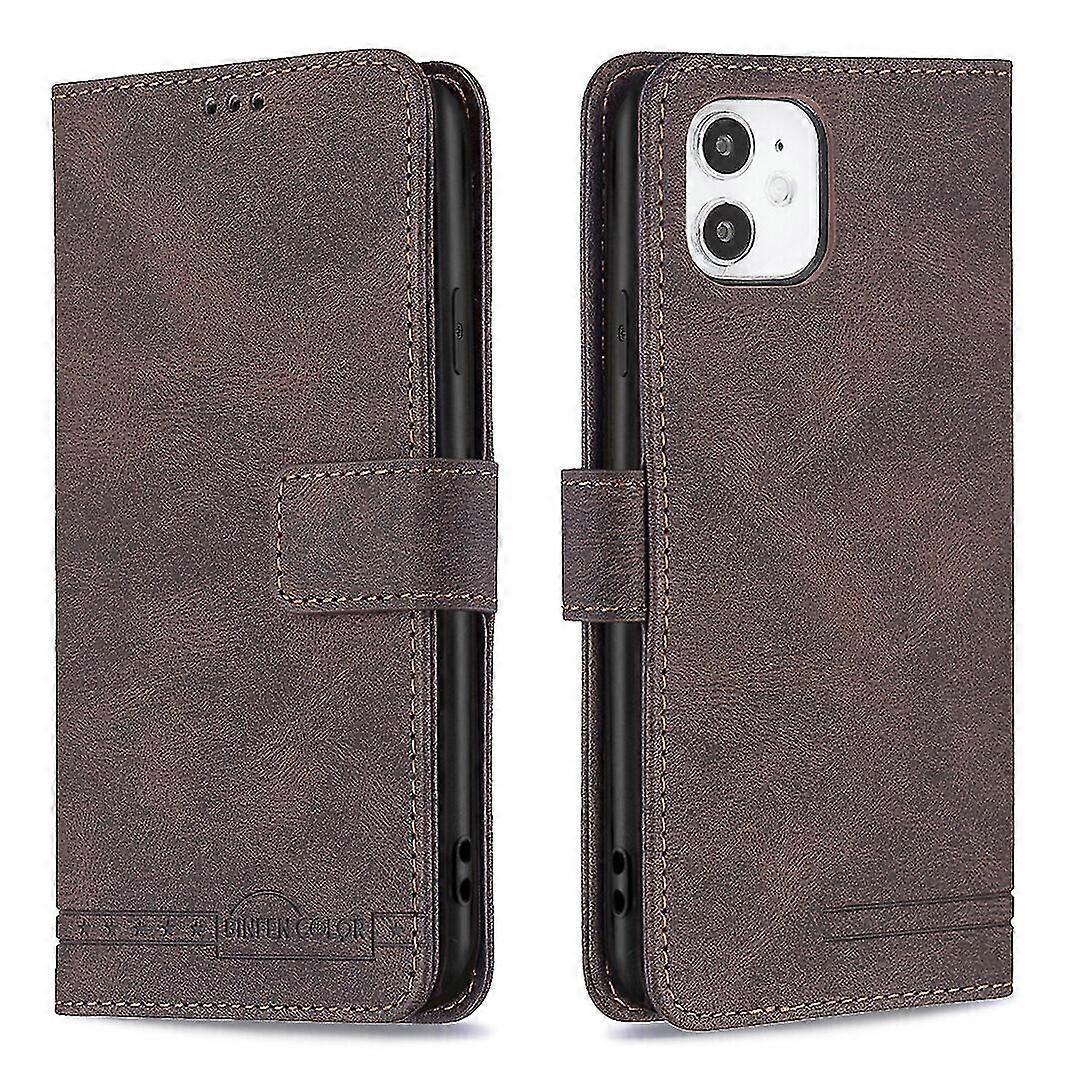Novo compatível com Iphone 12 Case Wallet com Rfid Bloqueio Slot de Cartão de Crédito Visualização Suporte Fechamento Magnético - Marrom