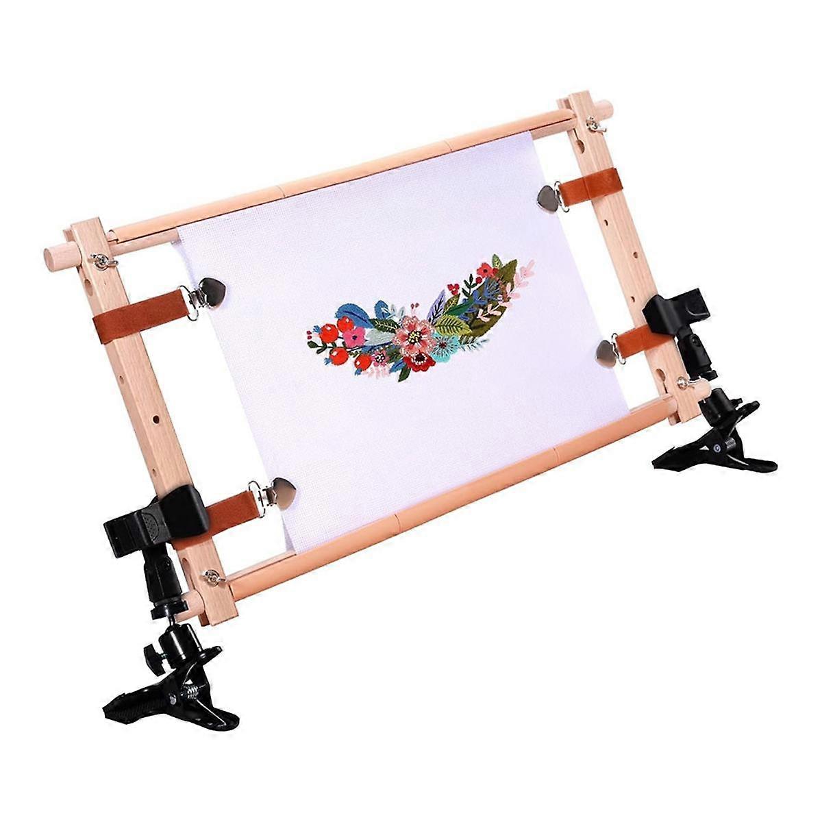 Rotating Wooden CrossStitch Frame - with Clip, Adjustable Large Embroidery Hoop Holder, Suitable for Sewing Crafts