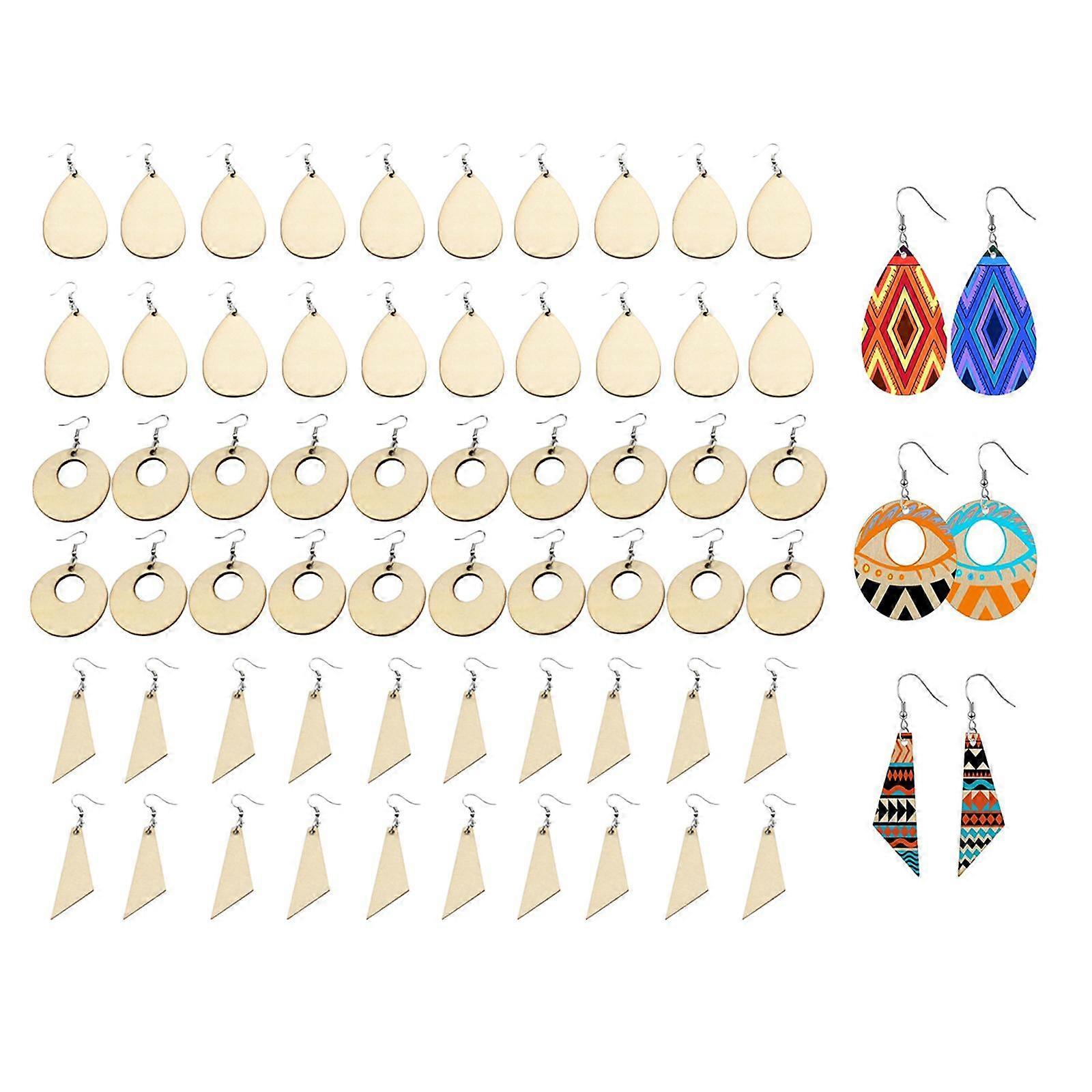 1Set Unfinished Blank Wood Pendants Wooden Charm with Jump Ring Earring Hook for DIY Dangle Earring Jewelry Making Supplies