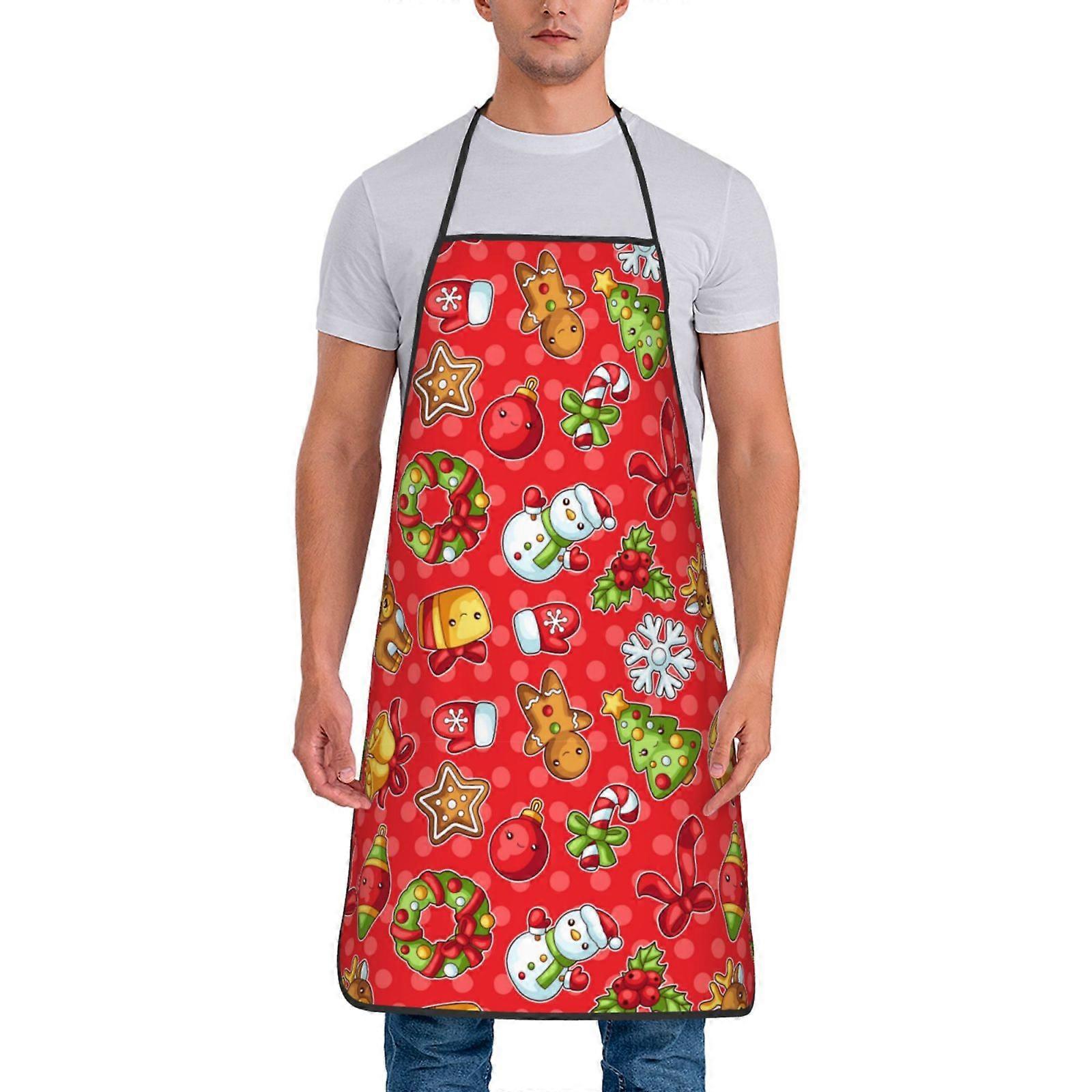 Merry Christmas 2024 Cute Santa Pattern Apron Waterproof Home Kitchen Cooking Baking Gardening Apron For Women Men 5