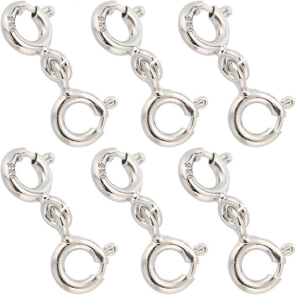6Pcs Sterling Silver Double Spring Ring Clasps Platinum 15x6x3mm Hole: 1.2mm