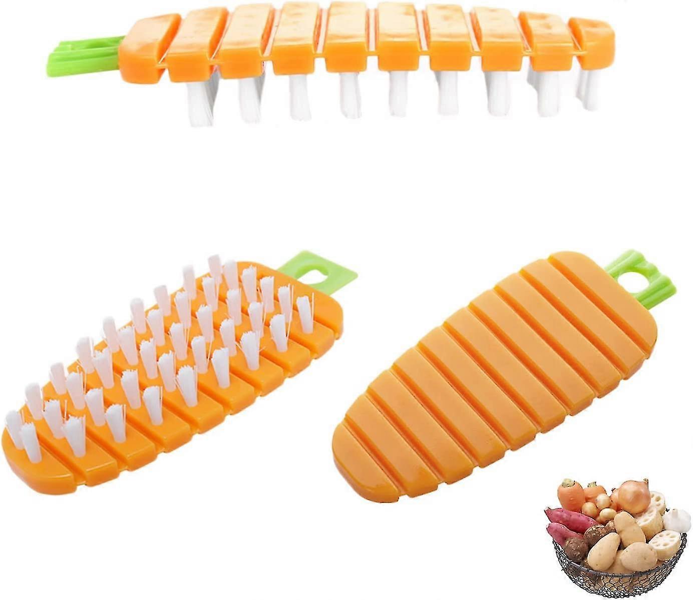 3 Pack Flexible Vegetable Brush For Kitchen Cleaning Orange Carrot