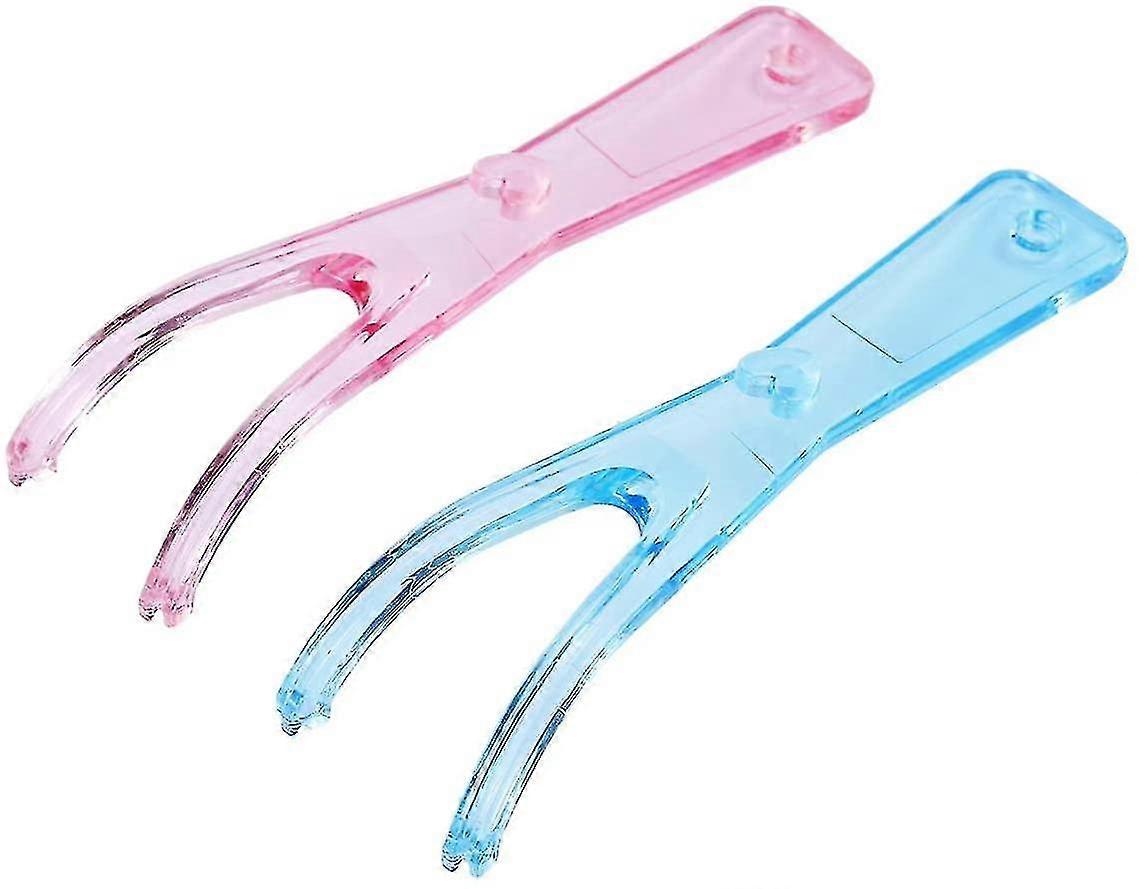 Set Of 2 Reusable Dental Floss Holders (pink + Blue)