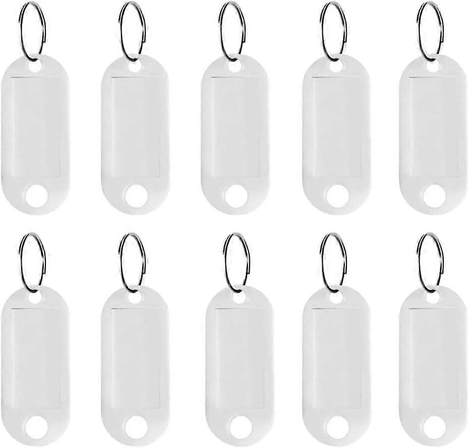 キーホルダー付き10個タグ、カラーキーホルダー、スプリットキーホルダー付きプラスチックIDタグ、ドアキー識別子用、スーツケース、ホテル、ペット(ホワイト)