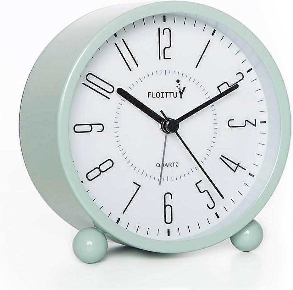 4" Super Silent Alarm Clock, Round Alarm Clock with Night Light,Battery Operated,Easy Set,Simple & Retro for Desk, Bedroom and Home Decoration(Green)