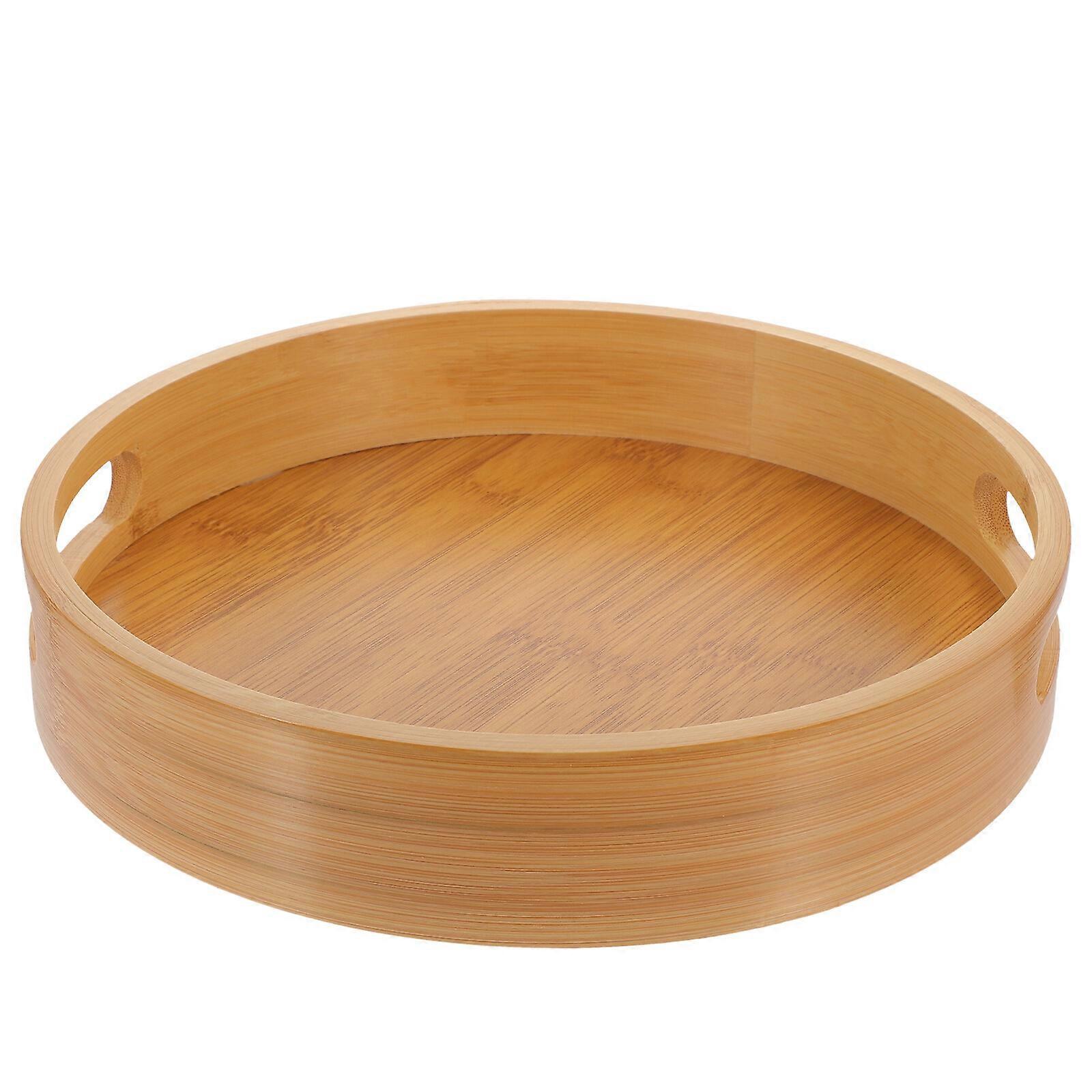 Bamboo Serving Tray Round Tea Tray with Handle Breakfast Dinner Tray Serving Platter