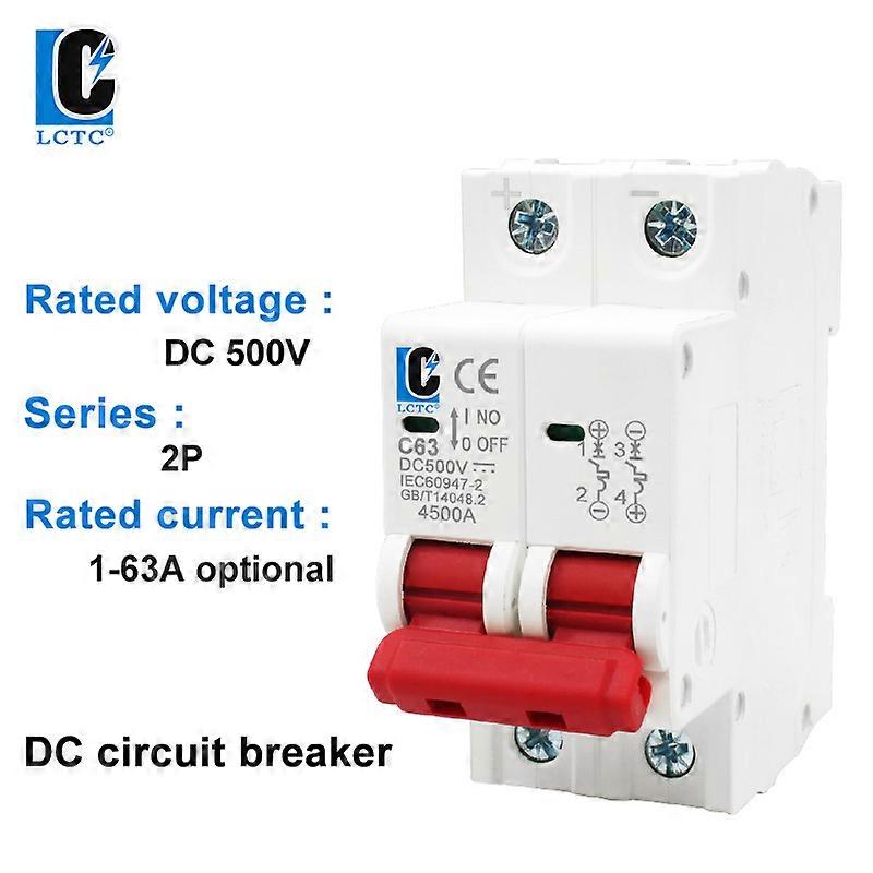 DC 500V C63 Solar Circuit Breaker Overload Protection Switch  6A/10A/16A/20A/25A/32A/40A/50A/63A MCB Solar Panel Controller