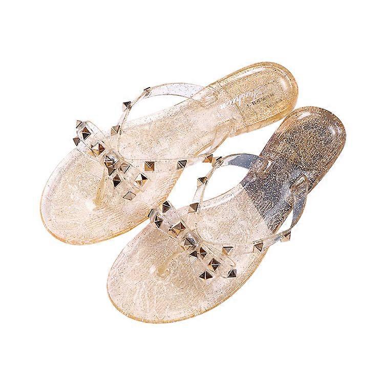 Women's Studded Bow Jelly Flat Flip Flops