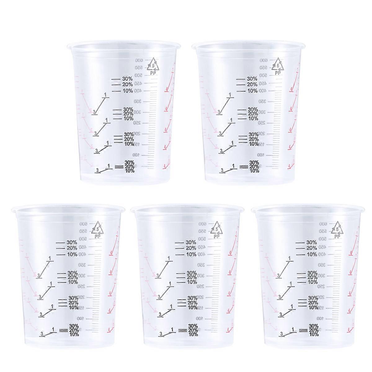 5PCS 600ML Transparent Plastic Paint Cup Disposable Measuring Cup With Printed Scale Plastic Cup