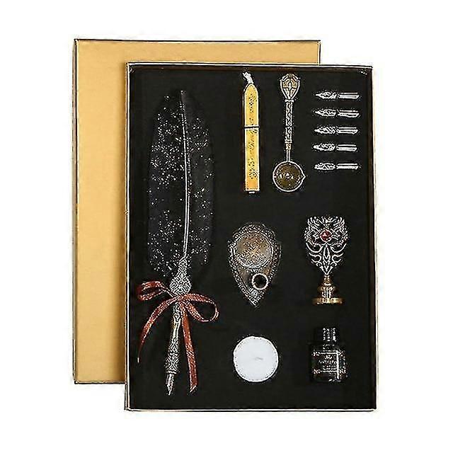 Vintage Retro perie pero set posypeme gold luxusné Quill Dip Kaligrafie Fountain Pen darčeková krabička