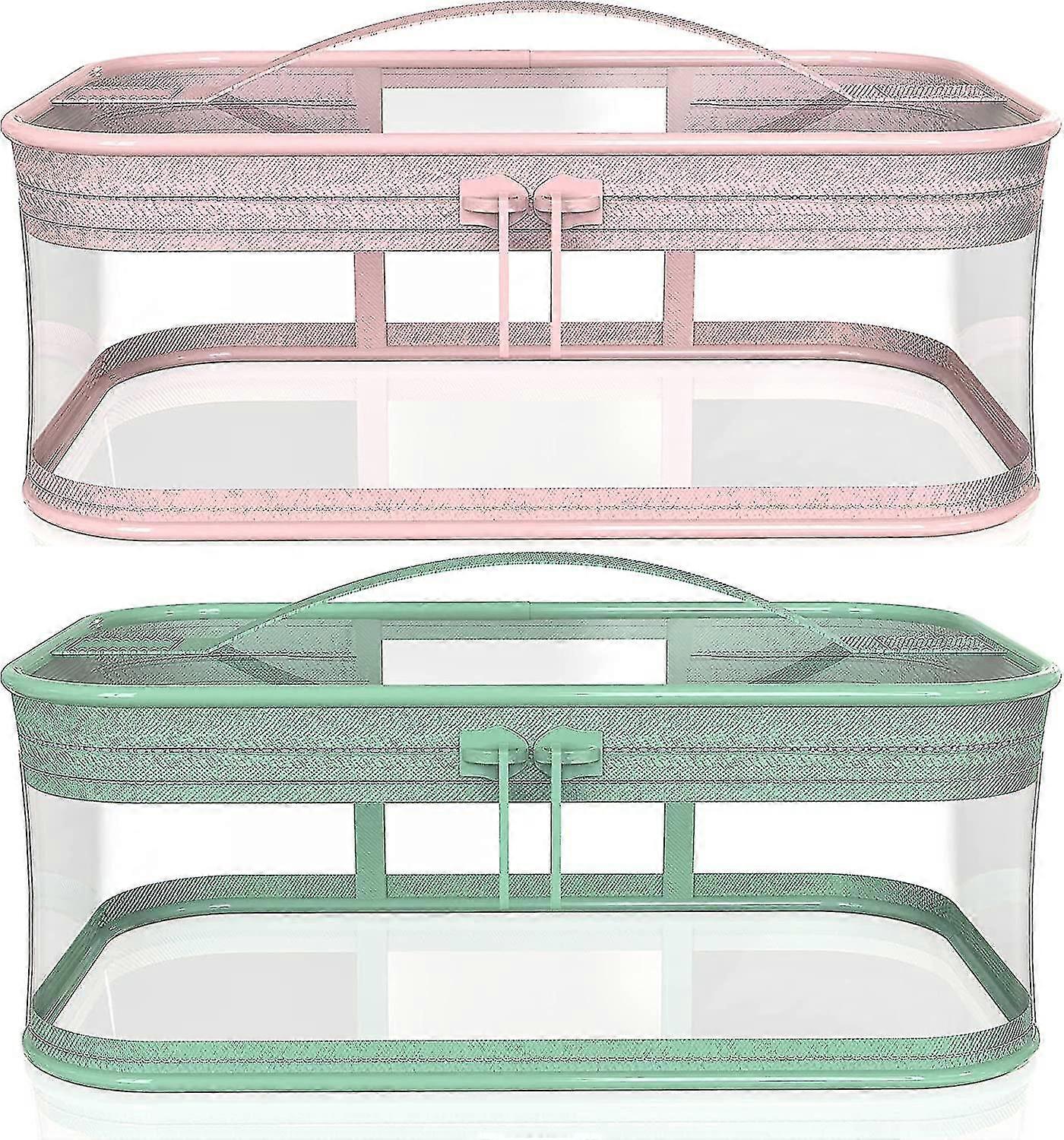 2pcs Transparent Makeup Bag Zipper Waterproof Portable Storage Pouch