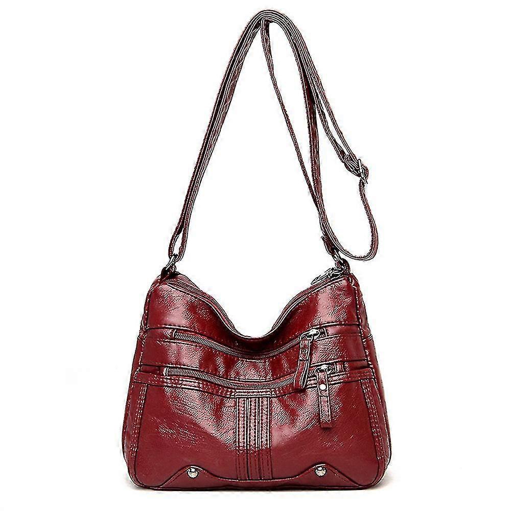 Women's Solid Multi-layer Zipper Shoulder Bag Adjustable Strap Crossbody Bag Messenger Bag