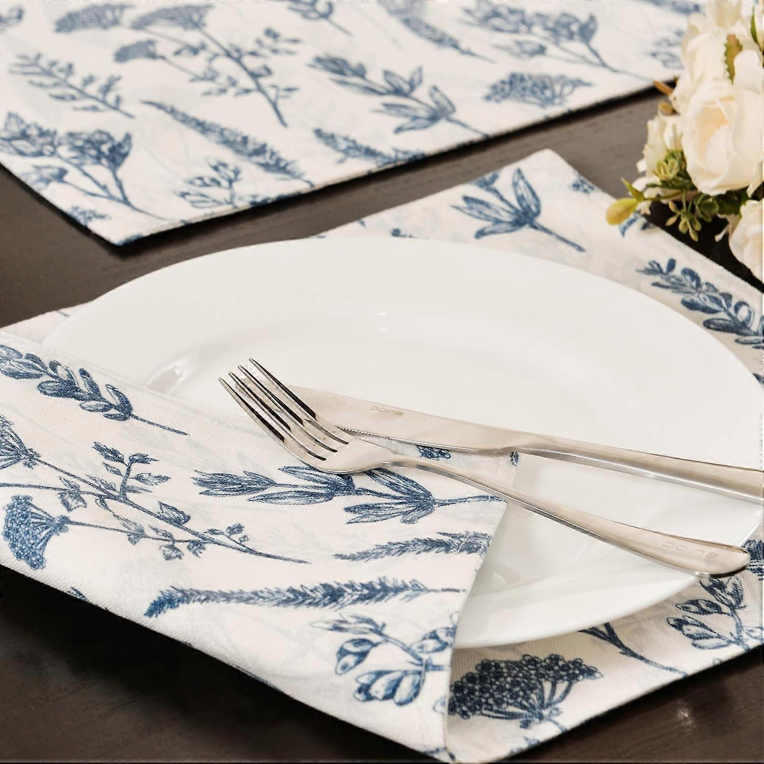 Floral Placemats Set of 4 Washable for Dining Table Cotton Blend Double Layer, 12 x 18 Inch Flowers Plants Printed Spring Summer Holiday Table Place M