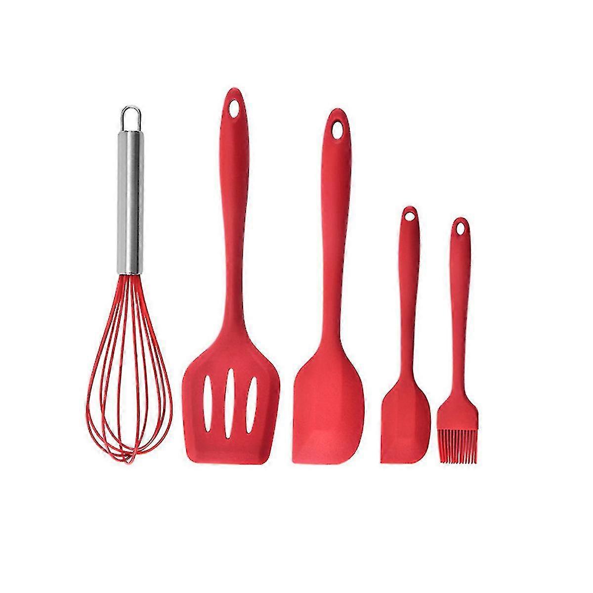 Silicone Set Baking Tools 5-Piece Set Spatula Oil Brush Set Red,11