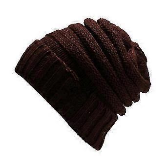 Winter Outdoor Warm Solid Color Knit Hat Scarf and Gloves (coffee) 4 Pieces