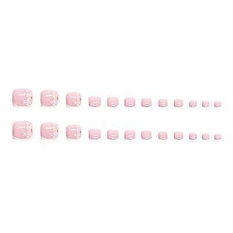 Réutilisable Presse Sur Les Ongles D’orteil Simple Fleur Blanche Faux Orteils Ongles Ensemble Gelée Colle Modèle