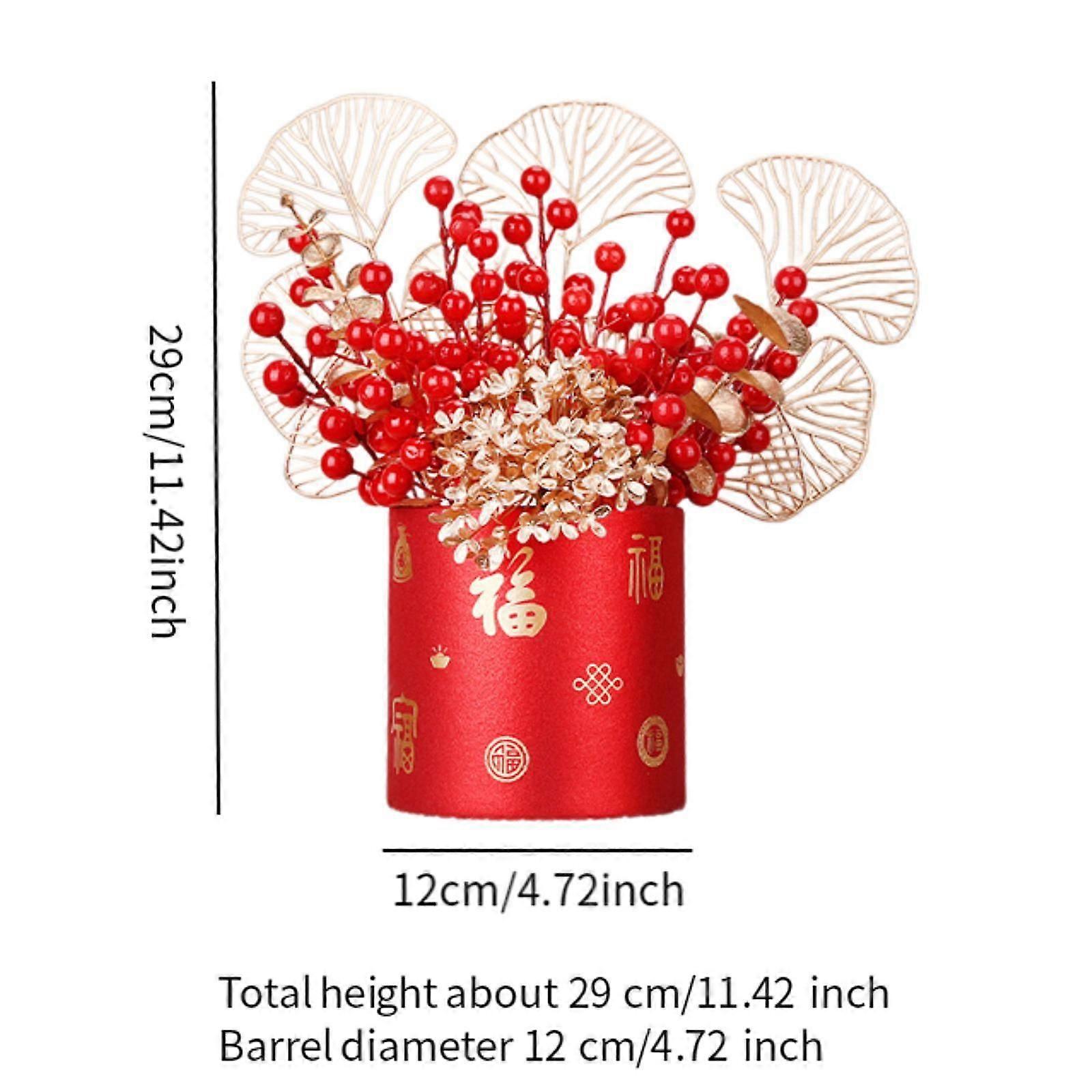 New Year Blessing Bucket Red Flower Arrangement Bucket for Table  Centerpiece Style A