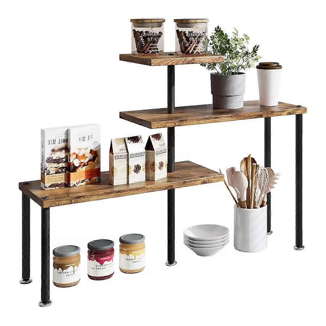 3 Tier Adjustable Corner Shelf Organizer for Kitchen - Wooden Spice Rack, Easy Assembly, Space-Saving Design