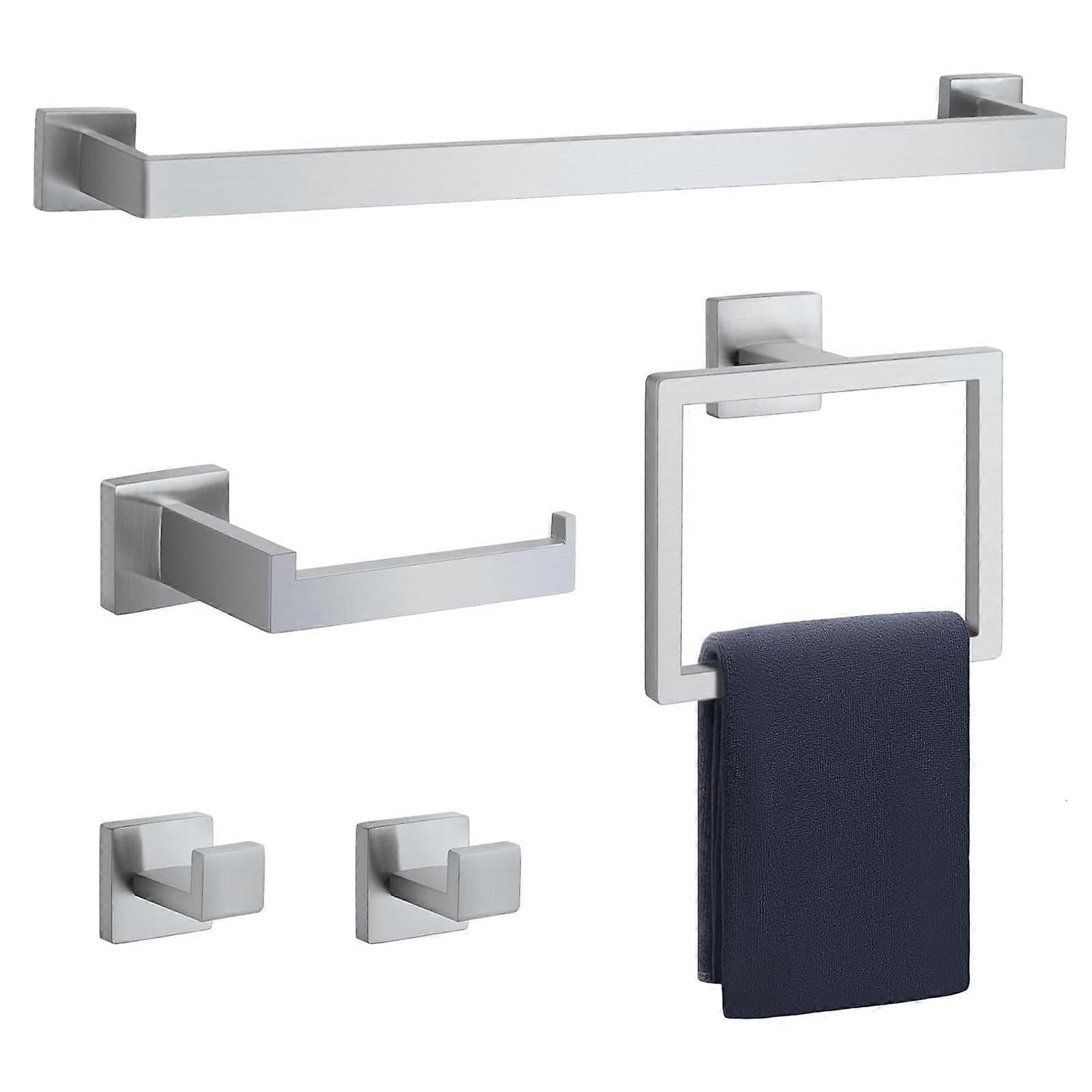 Brushed Nickel 5-Piece Bathroom Accessory Set, Durable SUS304 Stainless Steel, Modern Style, Rust-Resistant
