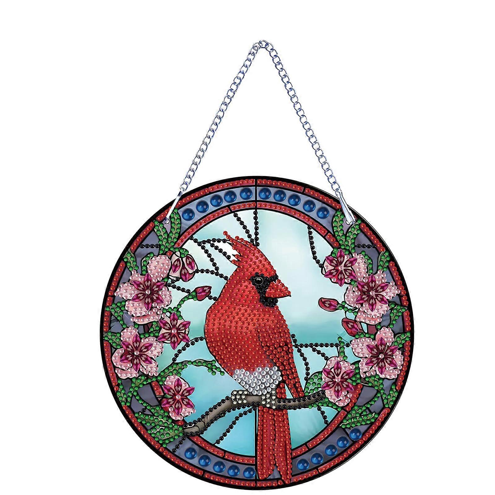 Diamond Painting Cardinal Ornament Kit - DIY Animal Art Pendant, Handmade Craft, 5x7 Inches, Colorful Design