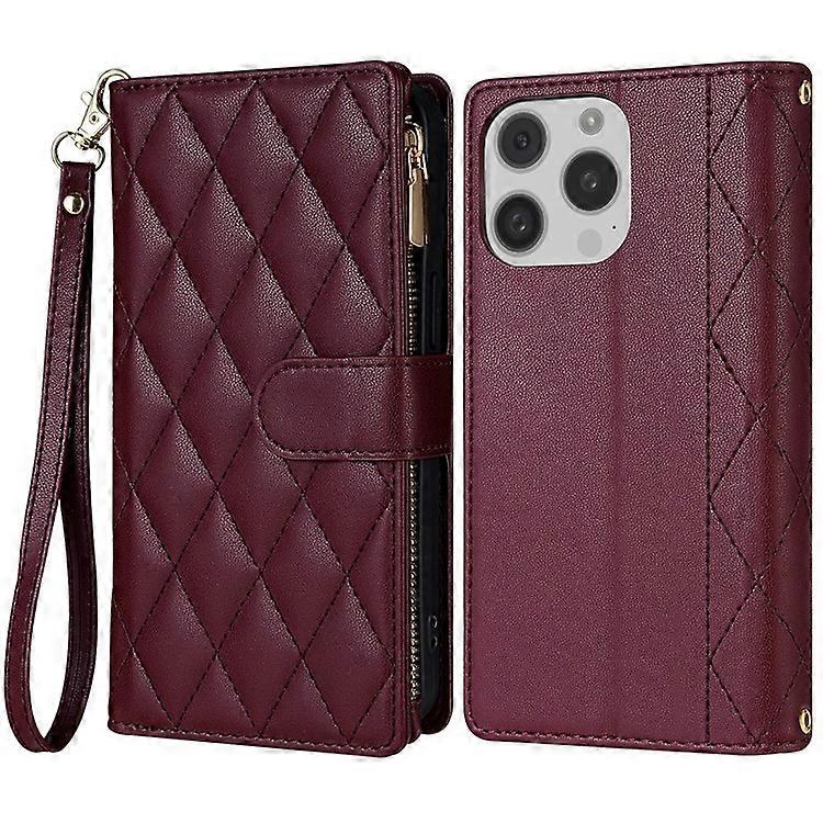 CSJ-P2 Compatible For iPhone 16 Pro Wallet Case Stitching Leather Phone Cover with Straps