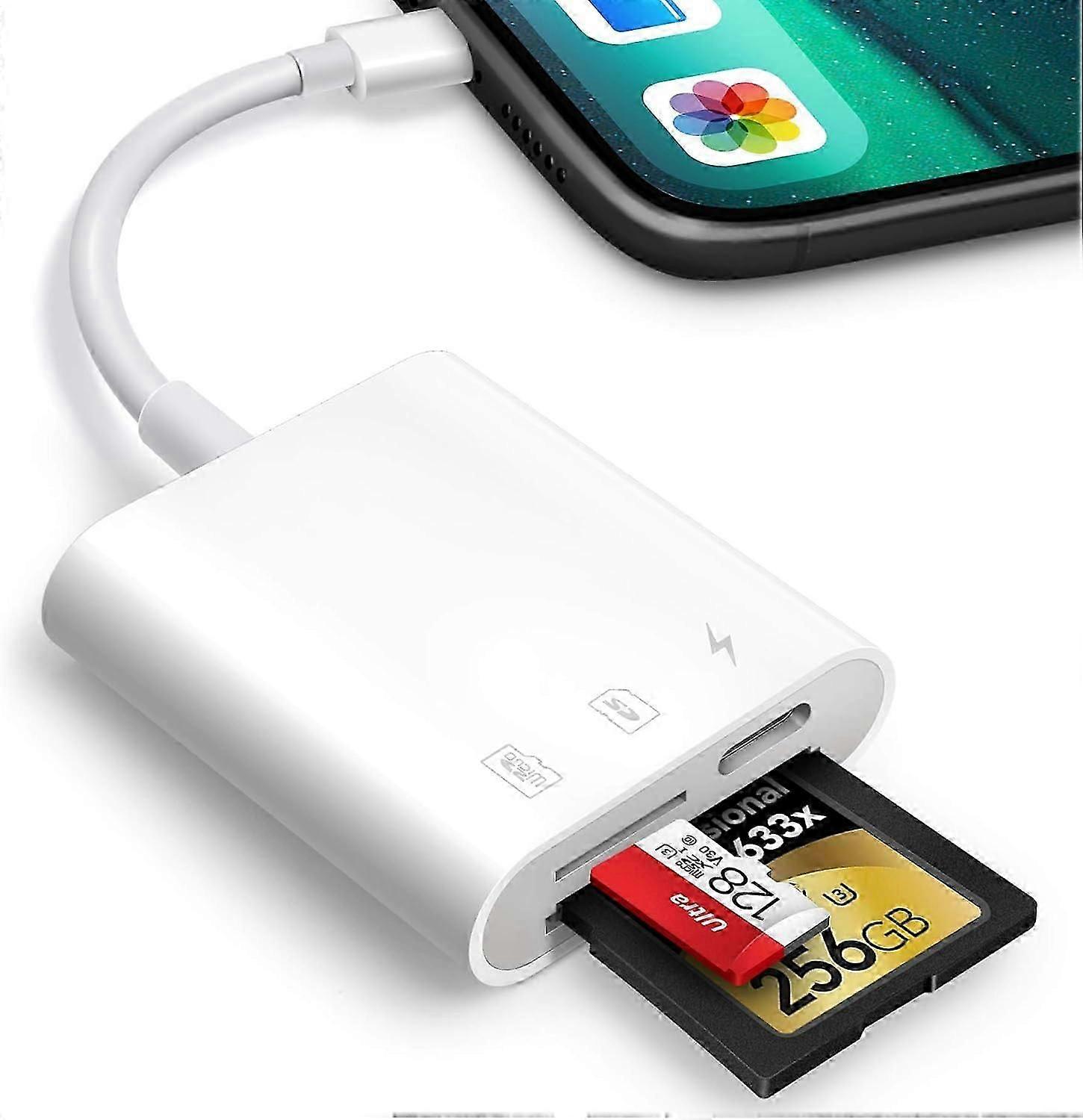 SD Card Reader for iPhone iPad,Oyuiasle Trail Game Camera SD Card Reader Viewer,Memory Card Reader Adapter with SD & MicroSD card slots,Plug and Play