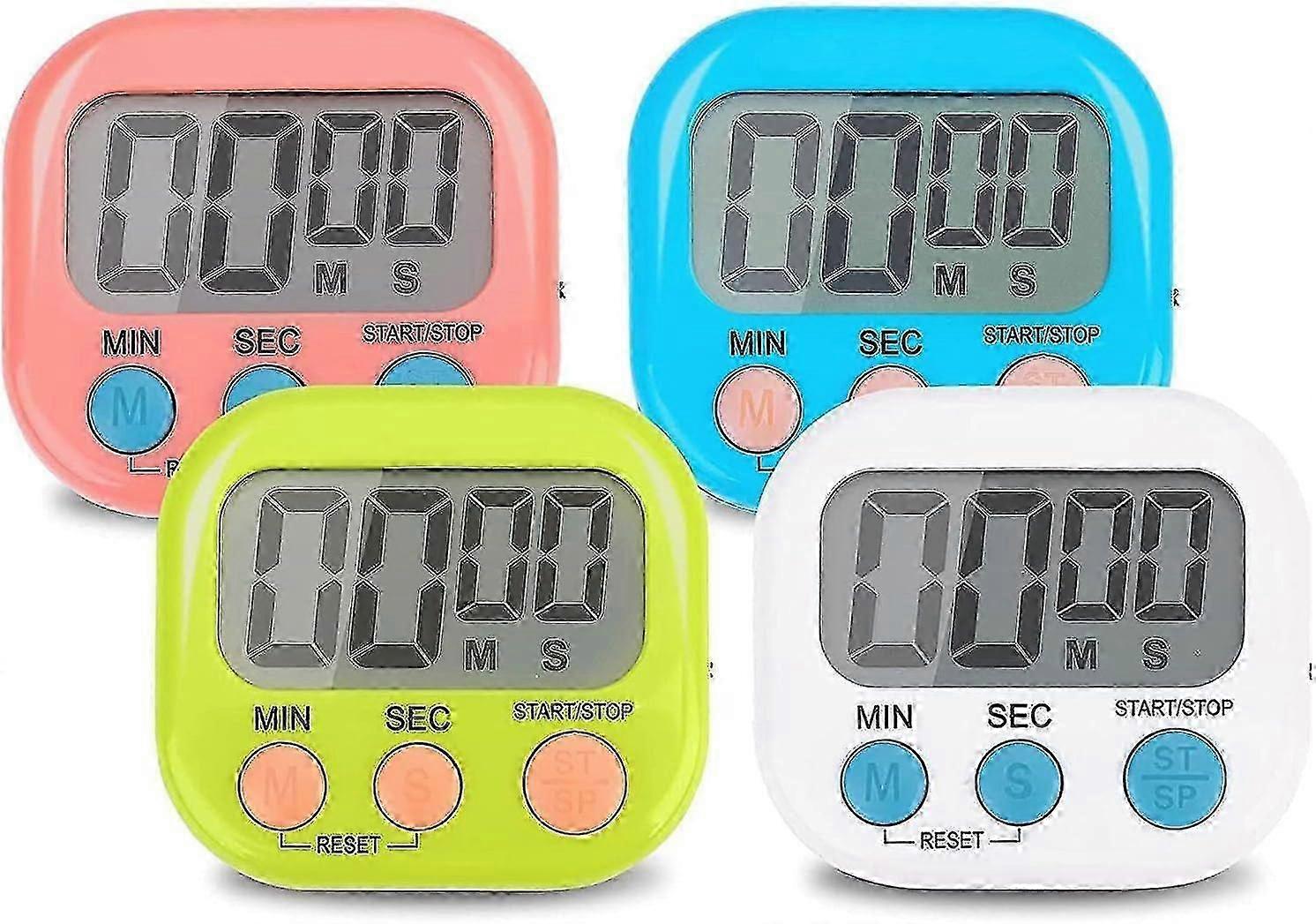 4 Pieces Colorful Magnetic Kitchen Timer, Digital Time Timer Child Learning With Lcd Display, Magnetic Timer Stopwatch With Alarm For Kitchen Cooking