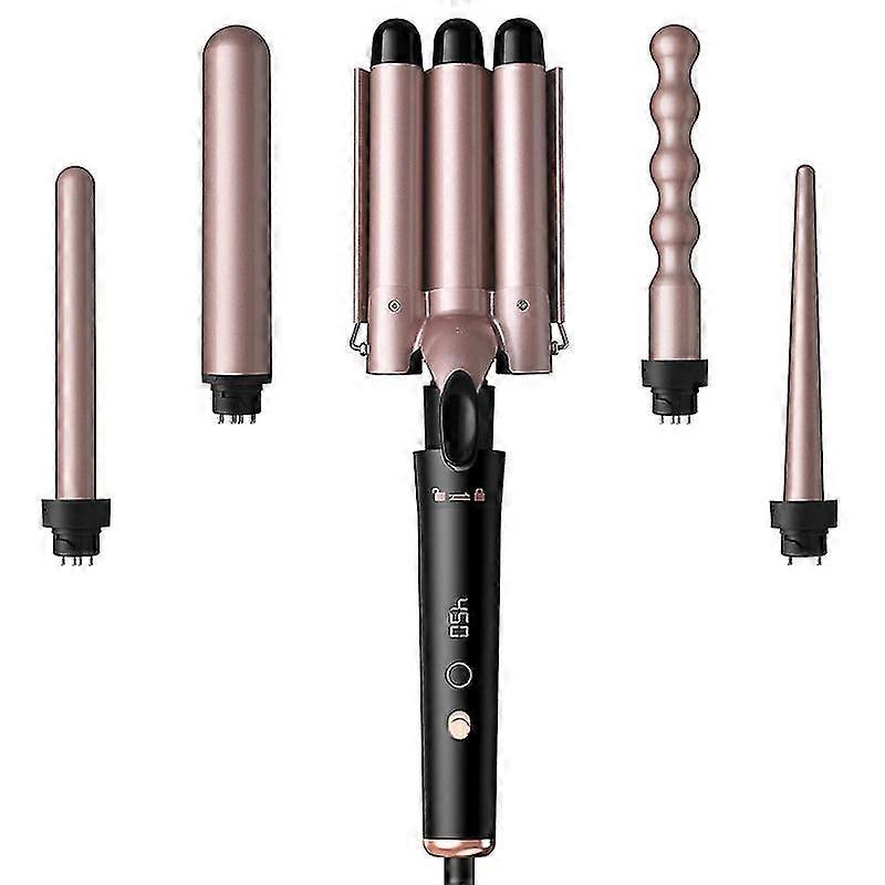 Curling iron 3 tubes for large non-curling hair Ceramic curling iron Temperature setting Fast heating, 5 in 1AA