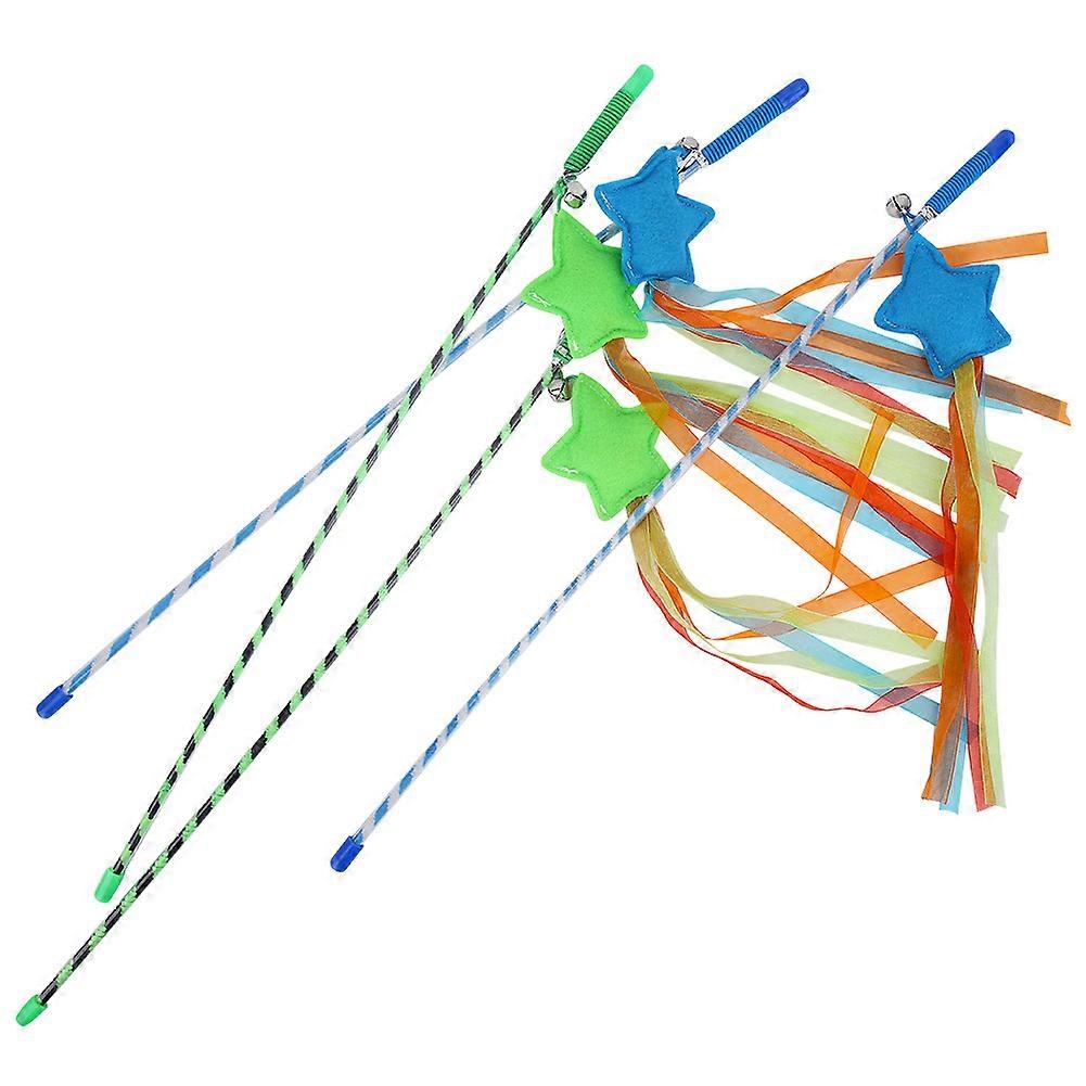 Strip Star Shape Bell Teaser Stick Set for Cats - 4pcs Interactive Play Toys for Kittens, Durable and Fun
