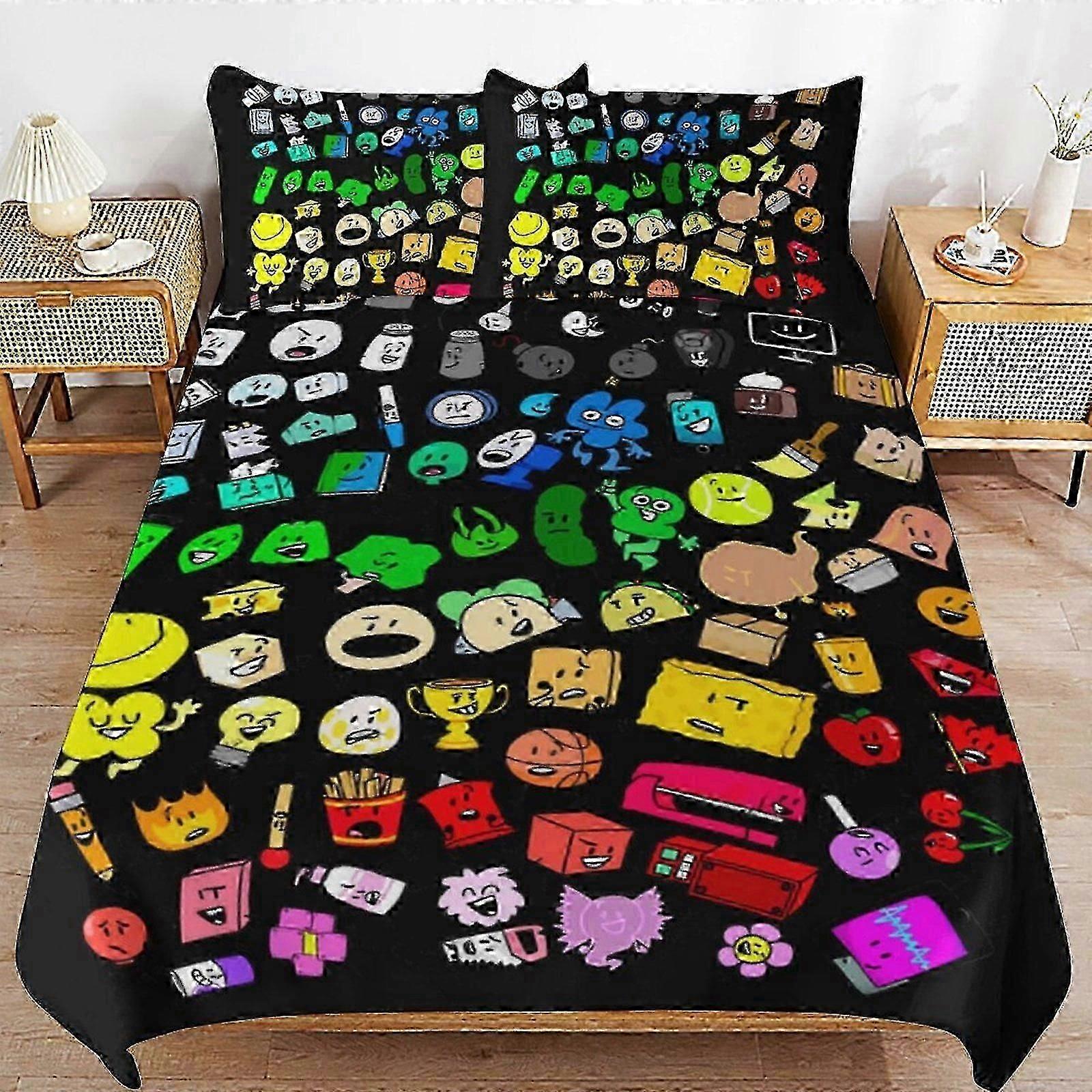 o1775 Lençóis Jogo BFDI Battle For Dream Island Conjunto de Cama Capa de Edredom Confortável e Leve Roupa de Cama de Desenho Animado 3 Peças (1 Capa de Edredom e 2 Pil