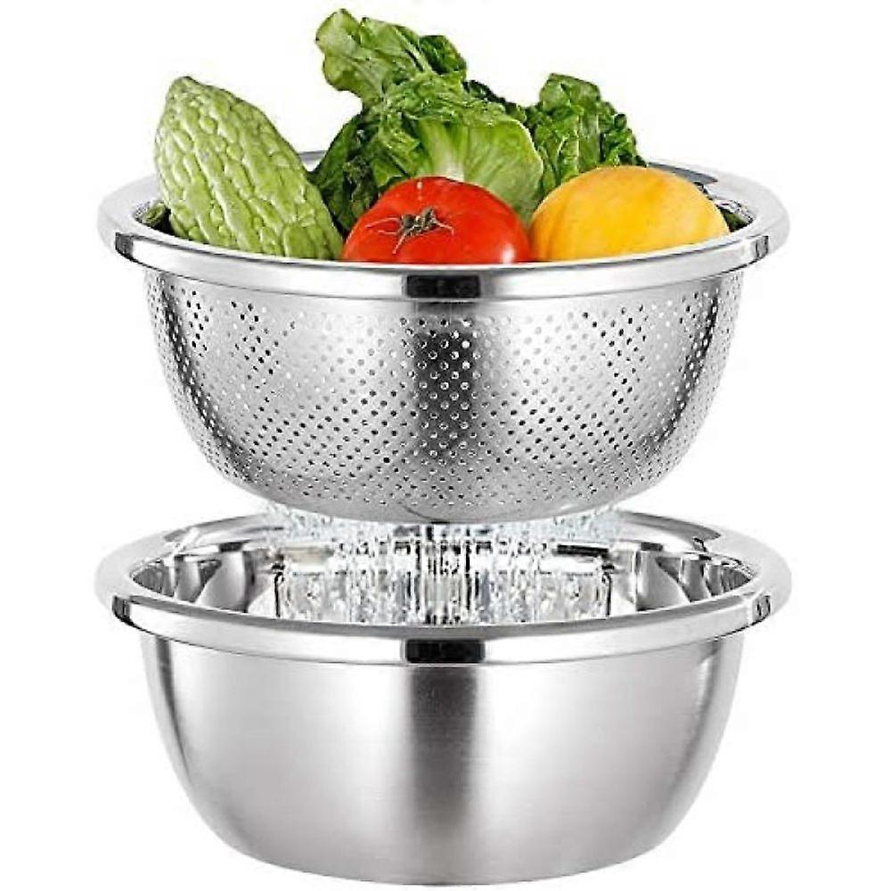 Edelstahlschüssel-Set, Sieb, Küchensieb, Nudelsieb, Reisschüssel, Salatsieb-Schüssel-Set, stapelbares Salatschüssel-Set - 26 cm