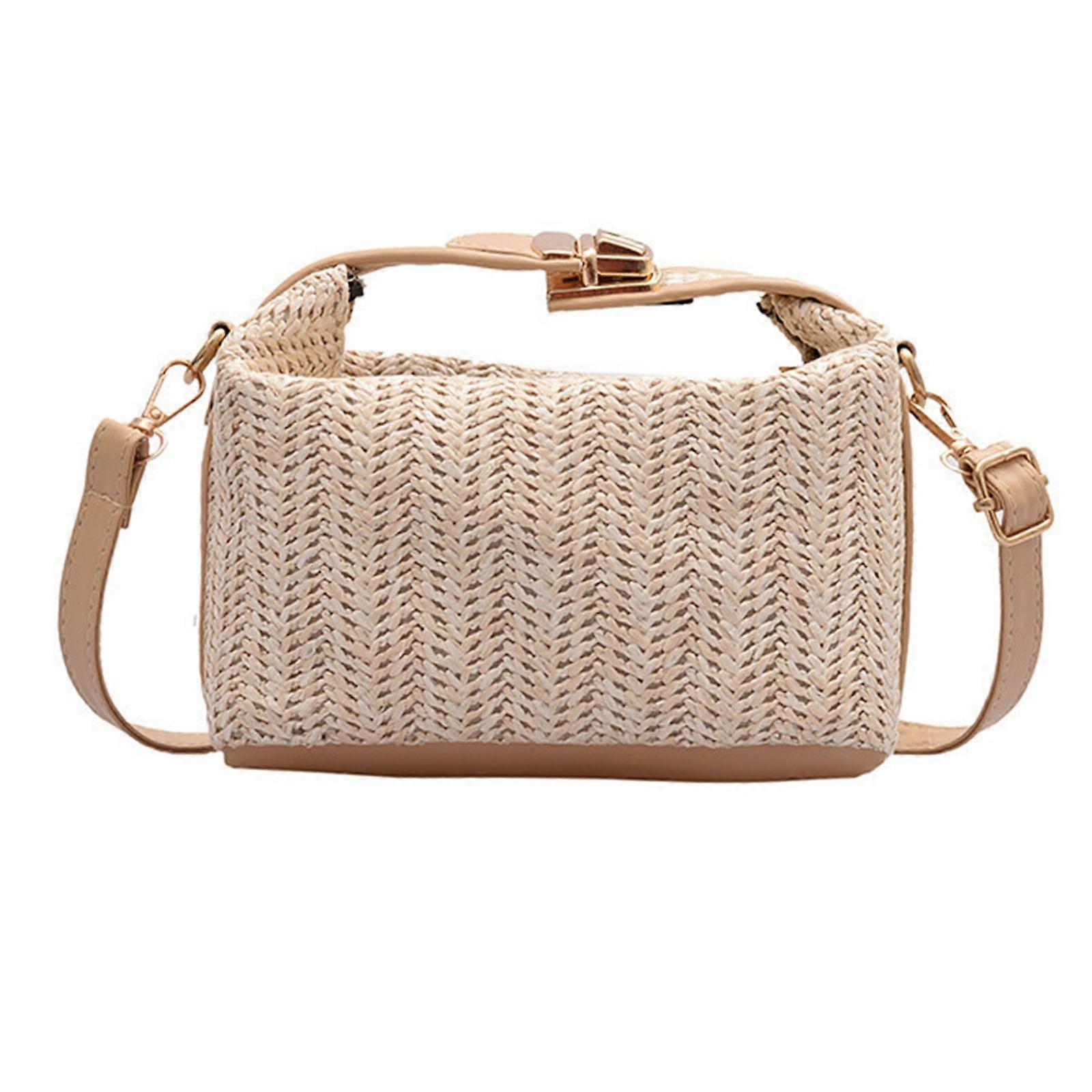 حقيبة يد من القش الرقيق حقيبة كتف أنيقة محفظة بوهيمية كروس بودي مع حزام قابل للتعديل للنساء الفتيات الكاكي