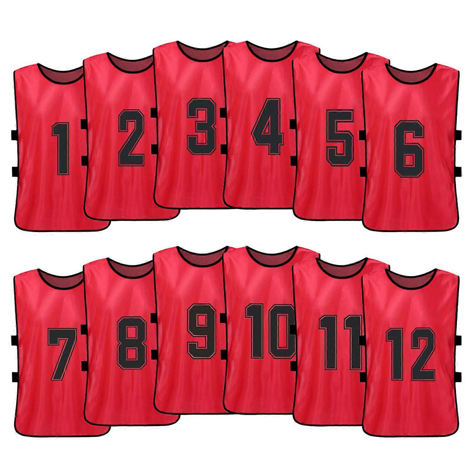 12PCS Kid's Football Pinnies Quick Drying Soccer Jerseys Youth Scrimmage Basketball Team Training Numbered Bibs Practice Sports Vest