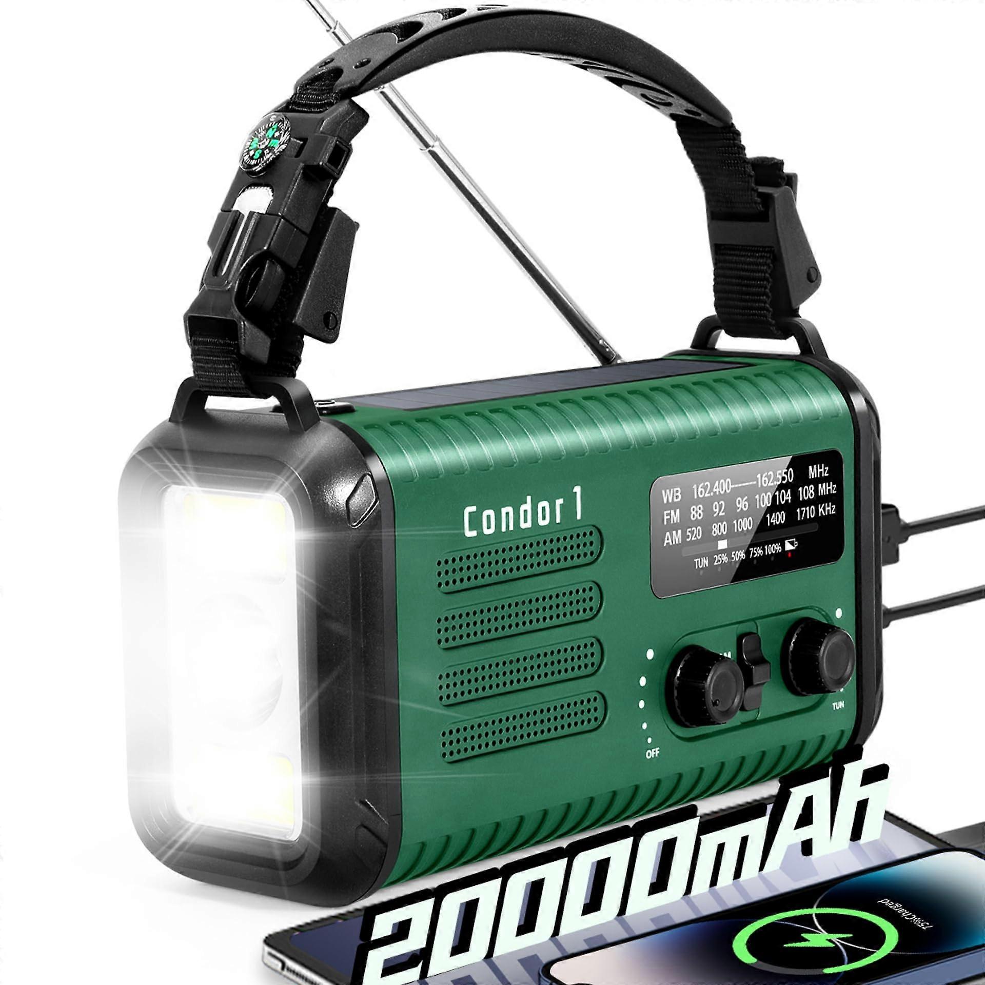 Emergency Crank Radio 20000mAh Solar Powered, Hand Crank Weather Radio for Home Use and Emergency Preparedness