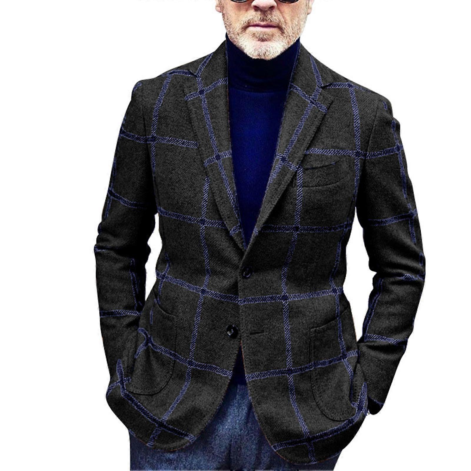Άνδρες καρό σακάκι κοστουμιών Slim Fit πέτο Κολάρο Κουμπί Ανδρικό παλτό κοστουμιών Casual κοστούμια για το γραφείο επιχειρήσεων