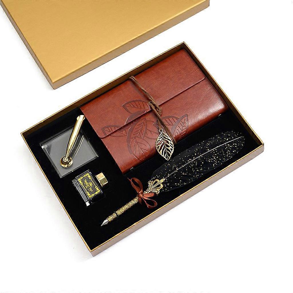 Retro Kalligraphie Feder Dip Stift Schreibtinte Notizbuch Set Füllfederhalter Schreibwaren Geschenkbox Schwarz