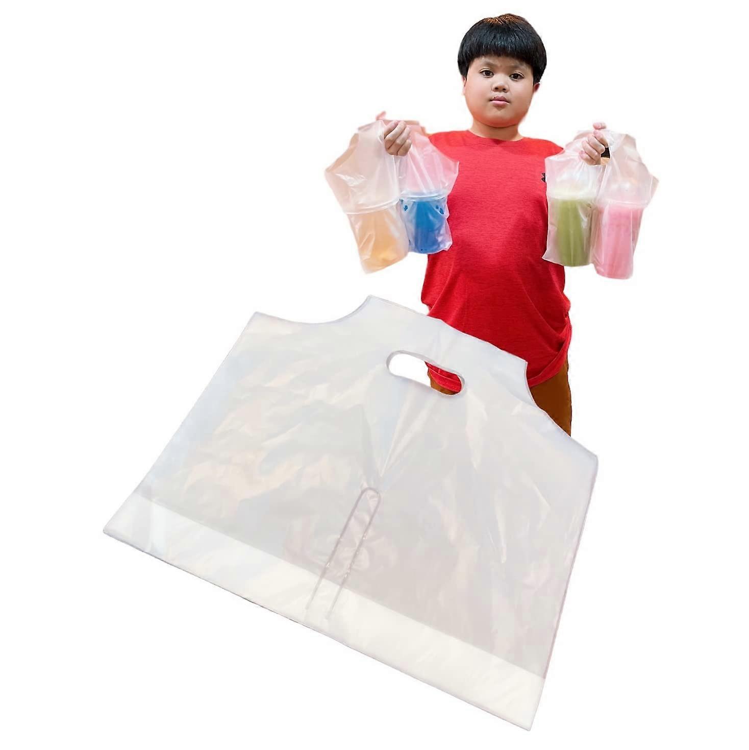 100 PCS Plastic Clear Handle Drink Containers Bags for Delivery Hanging Carry Take Out Double Cups