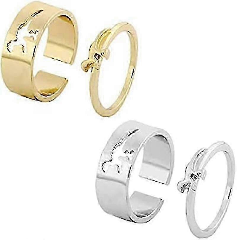 Dinosaur Couple Rings Animal Joints Stackable Rings Adjustable Rings (Gold + Silver)-HL