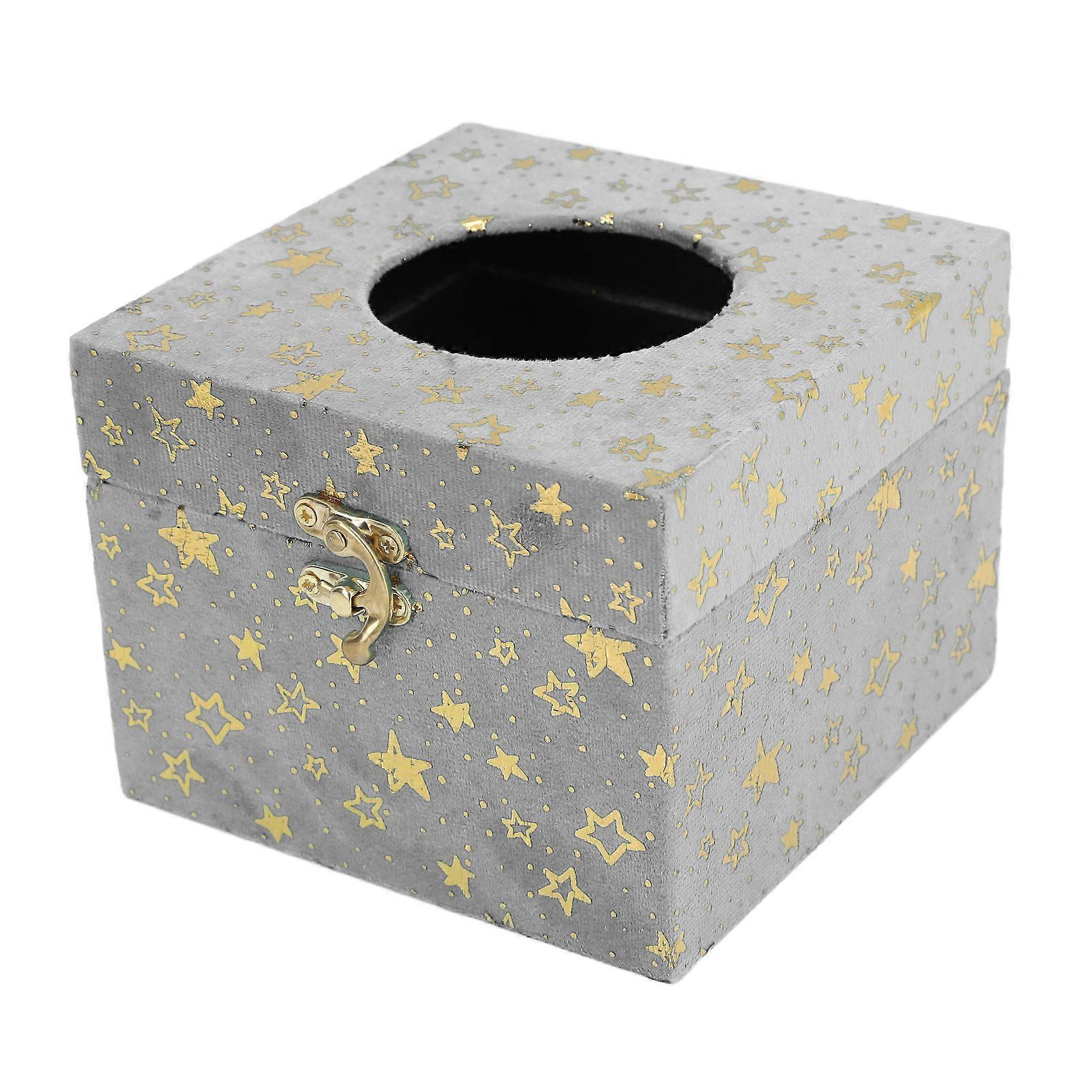 Wooden Tissue Storage Box Star Patterns Lint Fabric Decorative Towel Napkin Container Case for Tabletop Grey