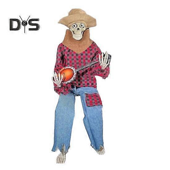 Halloween Animated Banjo Skeleton Spooky Skeleton Playing Banjo Statue Activate Music Multilingual Skeleton Halloween Autumn Interior Decoration